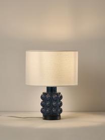 Kleine Tischlampe Olyve mit Glasfuss, Lampenschirm: 60 % Leinen, 40 % Baumwol, Weiss, Dunkelblau, Ø 23 x H 31 cm