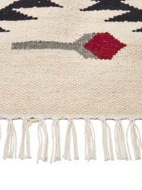 Handgeweven kelim vloerkleed Zohra Rose van wol, Bovenzijde: 90% wol, 10% katoen, Onderzijde: 100% wol Bij wollen vloer, Beige, grijs, zwart, rood, B 200 x L 300 cm (maat L)