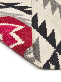 Handgeweven kelim vloerkleed Zohra Rose van wol, Bovenzijde: 90% wol, 10% katoen, Onderzijde: 100% wol Bij wollen vloer, Beige, grijs, zwart, rood, B 200 x L 300 cm (maat L)