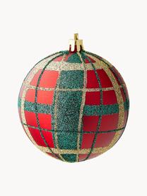 Breukvaste kerstballen Karo, 12 stuks, Kunststof, Rood, groen, goudkleurig, Ø 8 cm