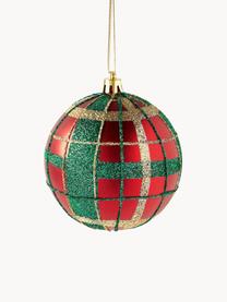 Breukvaste kerstballen Karo, 12 stuks, Kunststof, Rood, groen, goudkleurig, Ø 8 cm