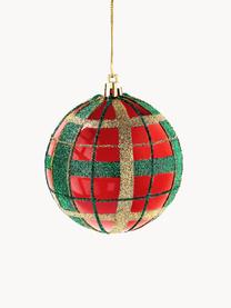 Breukvaste kerstballen Karo, 12 stuks, Kunststof, Rood, groen, goudkleurig, Ø 8 cm