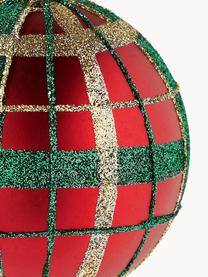 Breukvaste kerstballen Karo, 12 stuks, Kunststof, Rood, groen, goudkleurig, Ø 8 cm