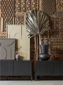 Tv-meubel Avourio van grenenhout met geribde voorkant, 3 deuren, Frame: grenenhout, Poten: gecoat metaal Dit product, Grenenhout, zwart, B 150 cm x H 56 cm