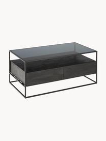 Holz-Couchtisch Theodor mit Schubladen, Tischplatte: Glas, Gestell: Metall, pulverbeschichtet, Mangoholz, Schwarz, B 100 x T 55 cm