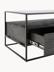 Holz-Couchtisch Theodor mit Schubladen, Tischplatte: Glas, Gestell: Metall, pulverbeschichtet, Mangoholz, Schwarz, Schwarz getönt, B 100 x T 55 cm