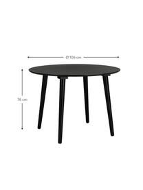 Mesa de comedor redonda de madera de caucho Jolina, Ø 106 cm, Tablero: tablero de fibras de dens, Patas: madera de caucho maciza, Madera de caucho pintada negro, Ø 106 x Al 76 cm