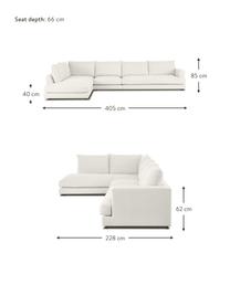 Divano angolare XL Tribeca, Rivestimento: poliestere Il rivestiment, Struttura: legno di pino massiccio, Piedini: legno massiccio di pino l, Tessuto crema, Larg. 405 x Prof. 228 cm, chaise-longue a sinistra