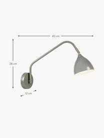 Grote verstelbare wandlamp Valencia met stekker, Lampenkap: gelakt metaal, Diffuser: kunststof, Decoratie: metaal, Grijs, D 40 x H 28 cm