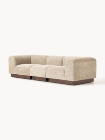 Modulares Sofa Natalie (3-Sitzer) aus Teddy-Bouclé, Bezug: Teddy-Bouclé (100 % Polye, Gestell: mitteldichte Holzfaserpla, Sockel: Massives Buchenholz, lack, Teddy-Bouclé Beige, dunkles Buchenholz, B 283 x T 107 cm