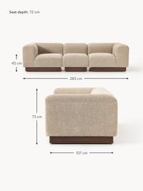 Modulares Sofa Natalie (3-Sitzer) aus Teddy-Bouclé, Bezug: Teddy-Bouclé (100 % Polye, Gestell: mitteldichte Holzfaserpla, Sockel: Massives Buchenholz, lack, Teddy-Bouclé Beige, dunkles Buchenholz, B 283 x T 107 cm