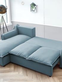 Sofá cama rinconero Mona, con espacio de almacenamiento, Tapizado: 100% poliéster, repelente, Estructura: madera aglomerado, Patas: plástico, Claro gris azulado, An 230 x F 170 cm
