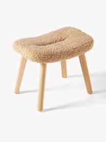 Tabouret en tissu bouclé Wing, Peluche brun clair, bois de bouleau, larg. 50 x haut. 41 cm