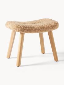 Tabouret en tissu bouclé Wing, Peluche brun clair, bois de bouleau, larg. 50 x haut. 41 cm