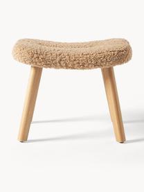 Tabouret en tissu bouclé Wing, Peluche brun clair, bois de bouleau, larg. 50 x haut. 41 cm