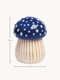Handbemalte Aufbewahrungsdose Magic Mushroom aus Dolomit, Dolomit, Blautöne, Off White, Hellbraun, Ø 13 x H 17 cm