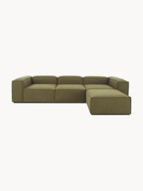 Modulares Sofa Lennon (4-Sitzer) mit Hocker, Bezug: 100 % Polyester Der strap, Gestell: Massives Kiefernholz, Spe, Webstoff Olivgrün, B 327 x T 207 cm