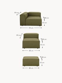 Canapé d'angle modulable 4 places avec pouf Lennon, Tissu vert olive, larg. 327 x prof. 207 cm