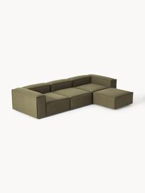 Canapé d'angle modulable 4 places avec pouf Lennon, Tissu vert olive, larg. 329 x prof. 207 cm