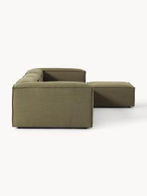 Canapé d'angle modulable 4 places avec pouf Lennon, Tissu vert olive, larg. 329 x prof. 207 cm