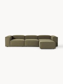 Modulares Sofa Lennon (4-Sitzer) mit Hocker, Bezug: 100 % Polyester Der strap, Gestell: Massives Kiefernholz, Spe, Füße: Kunststoff Dieses Produkt, Webstoff Olivgrün, B 329 x T 207 cm