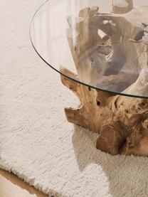 Mesa de centro de madera y vidrio Root, Tablero: vidrio, Estructura: madera, Marrón, transparente, Ø 100 x Al 45 cm