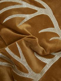 Poduszka z aksamitu z wypełnieniem Embroidered Antler, Tapicerka: 100% aksamit bawełniany, Musztardowy, biały, S 30 x D 50 cm