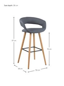 Barstoelen Grace, 2 stuks, Bekleding: 100% polyester, Poten: eikenhout, Bekleding: donkergrijs. Poten: eikenhoutkleurig. Voetsteun: zwart, 56 x 97 cm