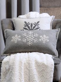 Kissen Vaujany mit Schneeflockenmotiv, mit Inlett, Bezug: 50% Baumwolle, 32% Wolle,, Grau, 30 x 50 cm