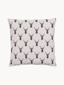 Copricuscino reversibile Deer, 100% cotone, Bianco crema, antracite, Larg. 45 x Lung. 45 cm