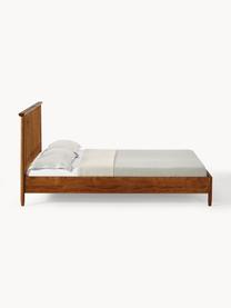 Łóżko z drewna sosnowego z zagłówkiem Windsor, Lite drewno sosnowe z certyfikatem FSC, Ciemne drewno sosnowe, S 140 x D 200 cm