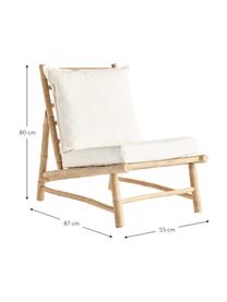 Bamboe loungefauteuil Bamslow met bekleding, Frame: bamboe, Bekleding: 100% katoen, Wit, bruin, B 55 x H 87 cm