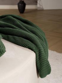 Coperta a maglia in cotone organico Adalyn, 100% cotone organico, certificato GOTS, Verde scuro, Larg. 150 x Lung. 200 cm