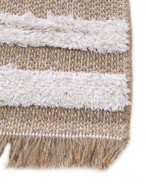 Waschbarer Baumwollteppich Oslo Karo mit Hoch-Tief-Strukturmuster und Fransen, 100% Baumwolle, Taupe, Cremeweiß, B 75 x L 150 cm (Größe XS)