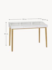 Bureau Lindenhof met kleine lade, Poten: gelakt eikenhout Dit prod, Wit, eikenhoutkleurig, B 120 x D 60 cm