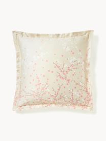 Baumwollsatin-Kopfkissenbezug Sakura mit Blumen-Print, Webart: Satin Fadendichte 250 TC,, Hellbeige, Hellrosa, Weiss, B 65 x L 65 cm