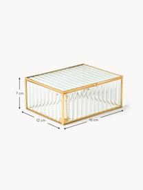 Scatola portaoggetti in vetro con rilievo scanalato Laurena, Cornice: metallo rivestito, Trasparente, dorato, Larg. 15,5 x Alt. 6,5 cm