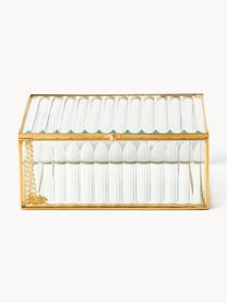 Aufbewahrungsbox Laurena mit Rillenrelief aus Glas, Rahmen: Metall, beschichtet, Transparent, Goldfarben, B 15.5 x H 6.5 cm