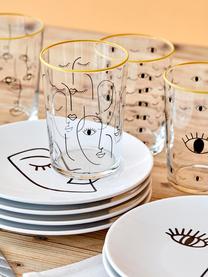 Handgemachte Frühstücksteller Face mit One-Line-Zeichnung, 6er-Set, Keramik, Weiss, Schwarz, Ø 20 cm