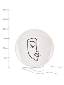 Handgemachte Frühstücksteller Face mit One-Line-Zeichnung, 6er-Set, Keramik, Weiss, Schwarz, Ø 20 cm