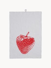 Panno in lino Strawberry, serigrafato a mano, 100% lino, Grigio chiaro, rosso, Larg. 50 x Lung. 70 cm