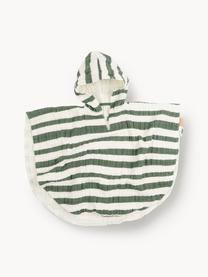 Poncho kąpielowe z bawełny organicznej Stripes, 100% bawełna organiczna z certyfikatem GOTS, Zielony, kremowobiały, S 67 x D 50 cm