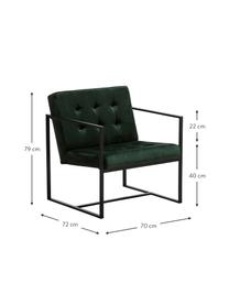 Fluwelen fauteuil Manhattan, Bekleding: fluweel (polyester), Frame: gepoedercoat metaal, Donkergroen, B 70 x D 72 cm