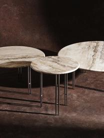 Okrągły stolik kawowy z marmuru IOI, Ø 100 cm, Blat: marmur, Stelaż: stal lakierowana, Beżowy marmurowy, odcienie srebrnego, Ø 100 cm