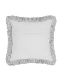 Housse de coussin en velours avec franges Phoeby, 100 % coton, Gris clair, larg. 40 x long. 40 cm