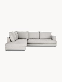 Sofa narożna Tribeca, Tapicerka: 100% poliester Dzięki tka, Stelaż: lite drewno sosnowe, Nogi: lite drewno bukowe, lakie, Jasnoszara tkanina, S 315 x G 228 cm, lewostronna