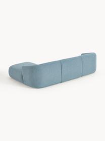 Sofá rinconera modular en tejido bouclé Sofia (3 plazas), Tapizado: tejido bouclé (100% polié, Estructura: madera de abeto, tablero , Patas: plástico Este producto es, Bouclé azul, An 277 x F 185 cm, chaise longue derecha