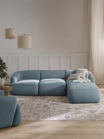 Canapé d'angle modulable 3 places en bouclette Sofia, Bouclette bleu, larg. 272 x prof. 160 cm, méridienne à droite