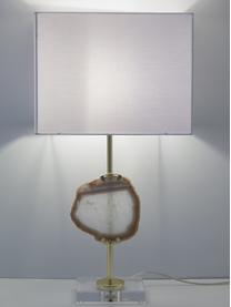 Lampa stołowa z dekorem z agatu w stylu glam Treasure, Transparentny, odcienie złotego, beżowy agat Klosz: biały, S 33 x W 62 cm