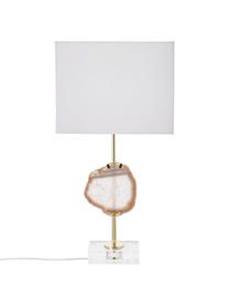 Grande lampe à poser design Treasure, Transparent, couleur dorée, agate beige Abat-jour : blanc, larg. 33 x haut. 62 cm